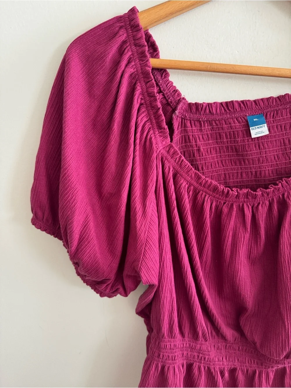 Old navy dark pink peplum smocked baby doll short sleeve top size XL